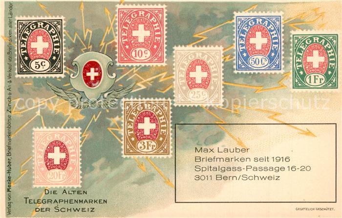 Briefmarken auf Postkarte Telegraphenmarken Schweiz Litho