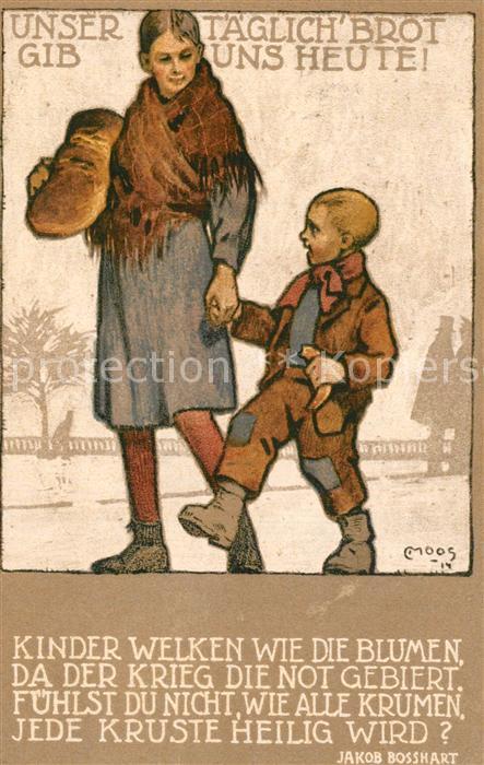 Spendenkarte Kriegsnotunterst?tzung Z?rich Kind Mutter Brot Jakob Bosshart