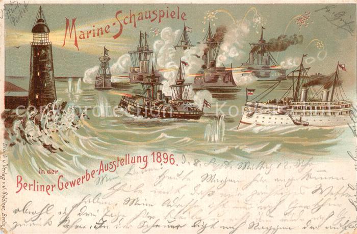 Ausstellung Gewerbe Berlin 1896 Marine-Schauspiele Litho