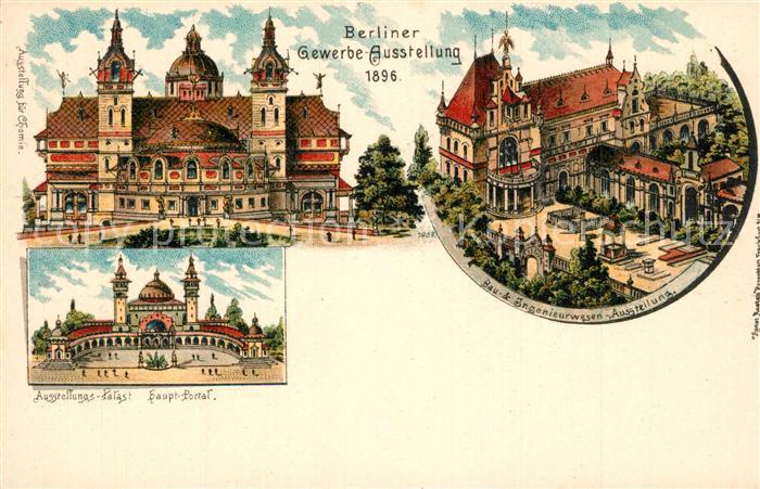 Ausstellung Gewerbe Berlin 1896 Palast Chemiegeb?ude Bau-und Ingenieurwesen Lith