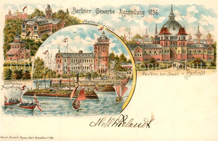 Ausstellung Gewerbe Berlin 1896 Pavillon Marine-Schauspiel Litho