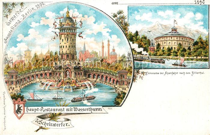 Ausstellung Gewerbe Berlin 1896 Haupt-Restaurant Wasserturm Scheinwerfer Alpenfa
