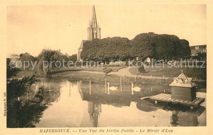 Hazebrouck Vue du jardin public miroir d eau étang Eglise
