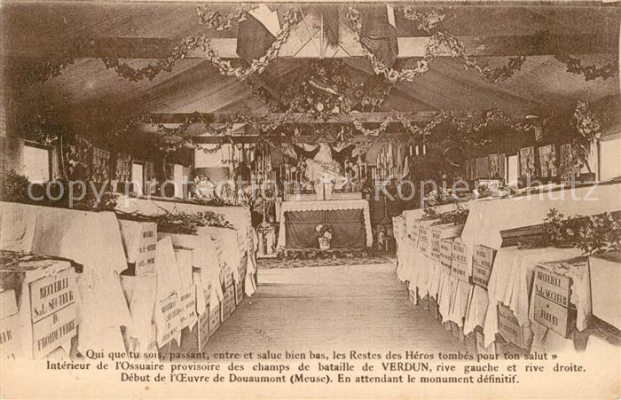 Verdun Meuse Interieur de l’Ossuaire provisoire des champs de bataille de Verdun