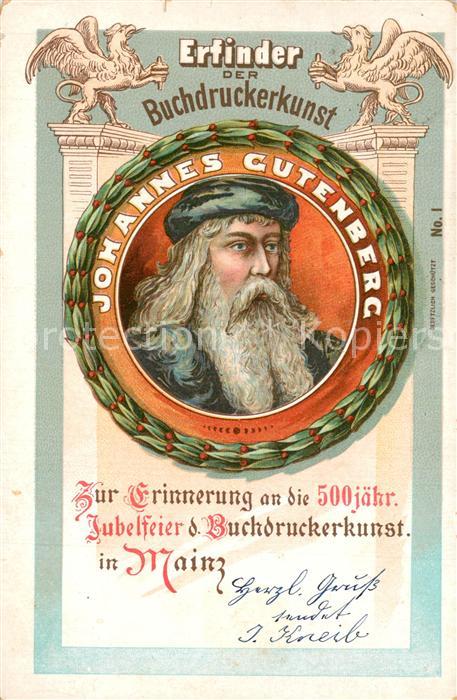 Gutenberg Johannes Buchdruck 500-j?hrige Jubelfeier Mainz Litho