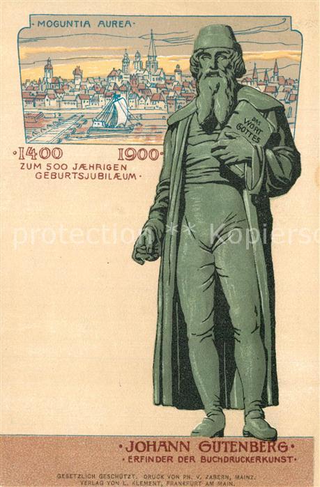 Gutenberg Johannes Buchdruck 500-j?hriges Geburtsjubil?um Moguntia Aurea