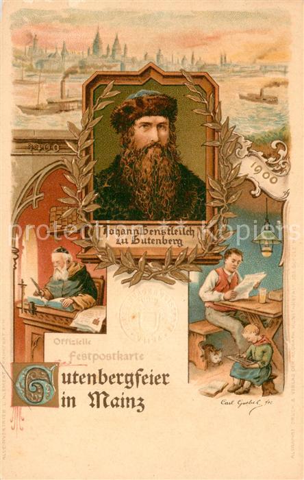 Gutenberg Johannes Buchdruck Gutenbergfeier Mainz Litho