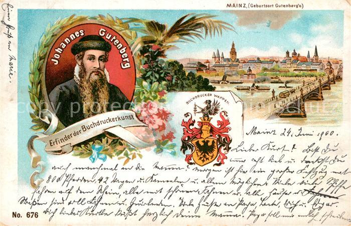 Gutenberg Johannes Buchdruck Wappen Mainz Litho