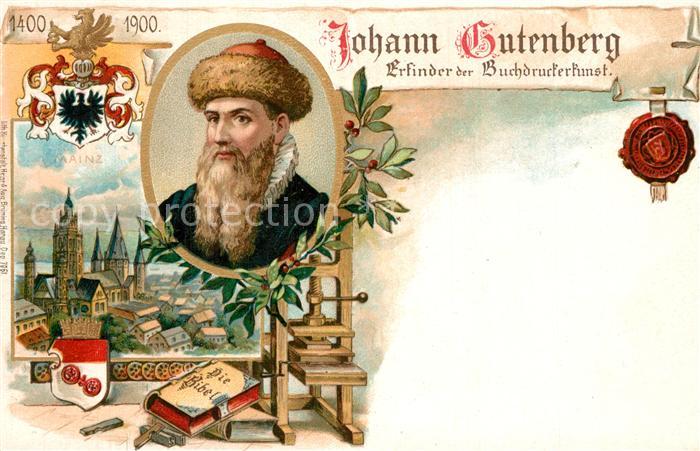 Gutenberg Johannes Buchdruck Mainz Litho