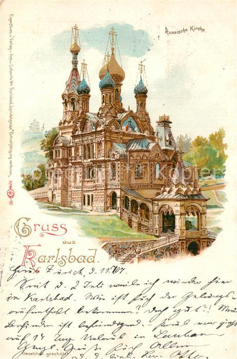 Russische Kirche Kapelle Karlsbad Litho