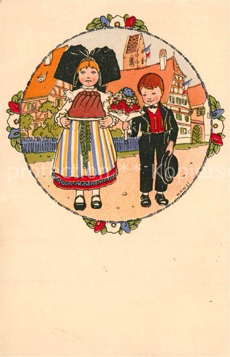 Hansi Kinder Trachten Elsass Kuchen Blumen
