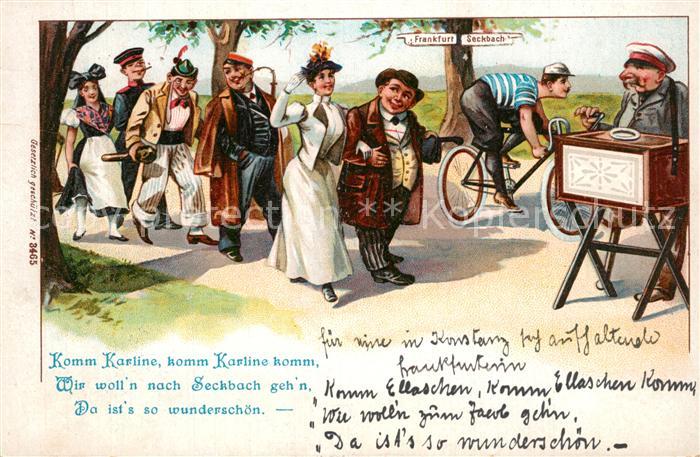 Drehorgel Leierkasten Barrel Organ-- Fahrrad Seckbach Litho