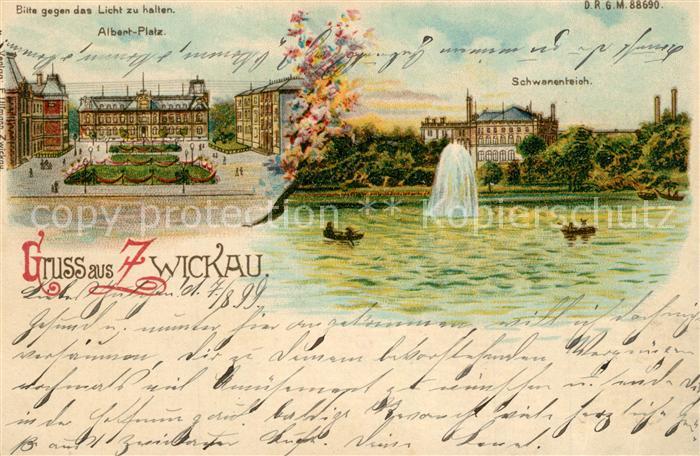 Hold to Light Zwickau Albert-Platz Schwanenteich Litho