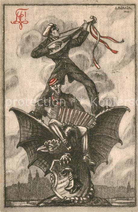 Studentika K?nstler E. Fr?hlich Mandoline Ziehharmonika Adler