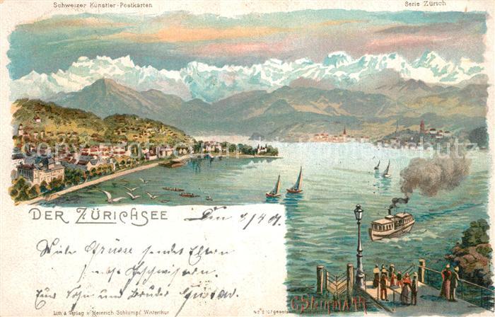 STEINMANN C. Schweiz Kuenstlerlitho Nr. 2107 Zuerichsee