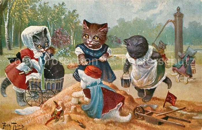 Thiele Arthur Vermenschlicht Katzen Puppenwagen Sandkasten