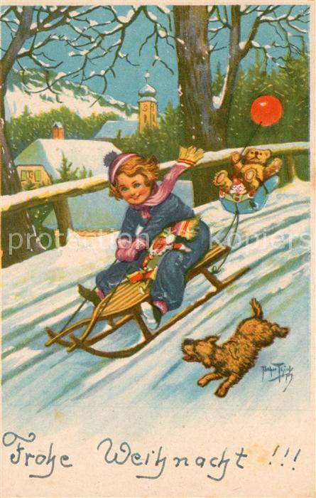 Thiele Arthur Weihnachten Kind Schlitten Teddyb?r Hund