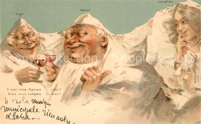 Berggesichter Eiger M?nch Jungfrau Wein Litho