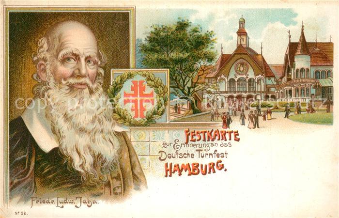 Jahn Ludwig Friedrich Turnfest Hamburg Litho