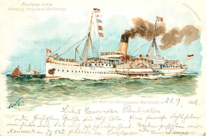 Dampfer Seitenrad Prinzessin Heinrich Nordsee-Linie Litho