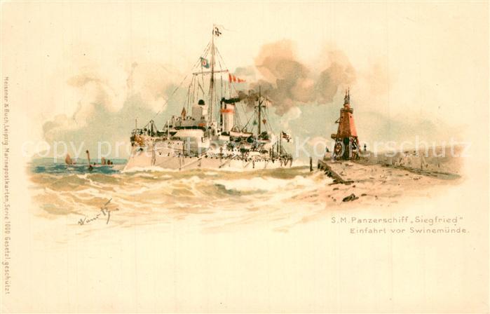 Marine S.M. Panzerschiff Siegfried Swinem?nde Litho