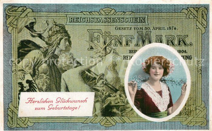 Geldschein auf Postkarte Geburtstag