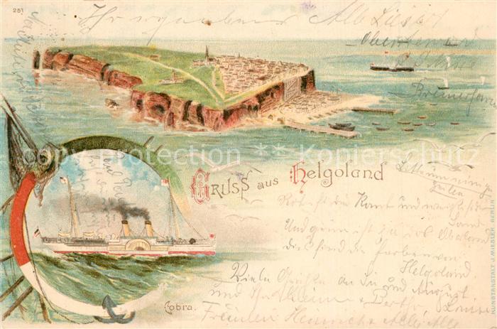 Dampfer Seitenrad Cobra Helgoland Litho