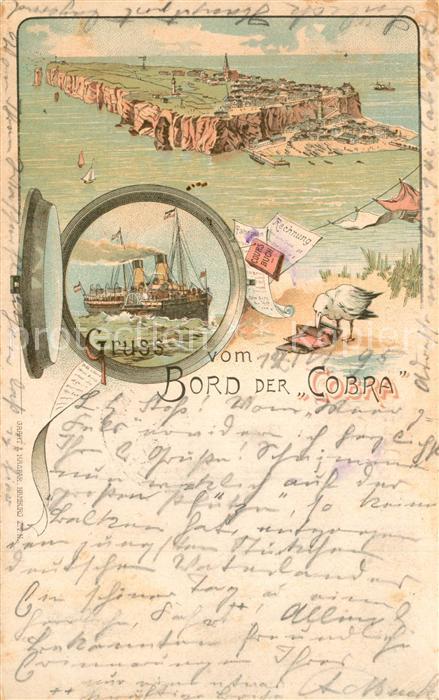 Dampfer Seitenrad Cobra Helgoland Litho M?we Geldbeutel