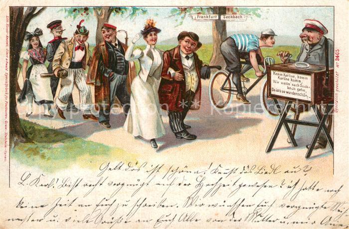 Drehorgel Leierkasten Barrel Organ-- Fahrrad Seckbach Frankfurt Litho