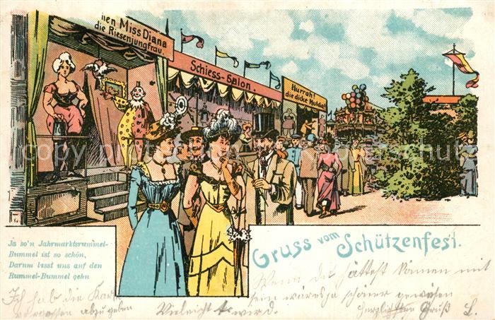 Schuetzenfest Miss Diana Riesenjungfrau Schiess-Salon Die dicke Mulda Litho