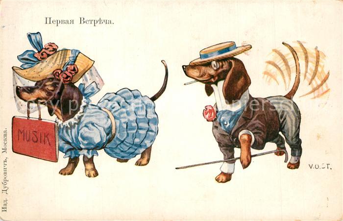 Dackel Dachshund Teckel Hunde dogs Chiens Cani Vermenschlicht Hutmode Liebeslebe