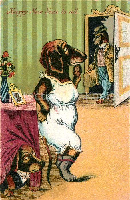 Dackel Dachshund Teckel Hunde dogs Chiens Cani Vermenschlicht Neujahr