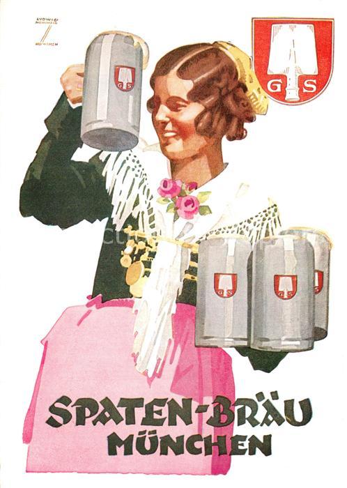 Bier Spaten-Br?u M?nchen K?nstlerkarte Ludwig Hohlwein