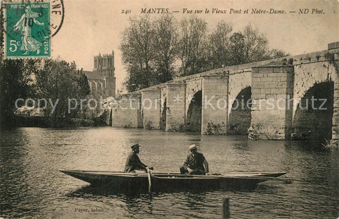Mantes-sur-Seine Vue sur le Vieux Pont et Notre Dame