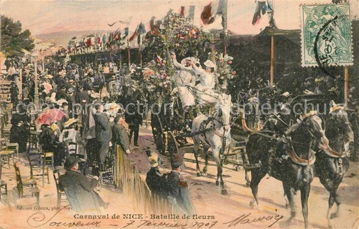 Nice Alpes Maritimes Carnaval Bataille de fleurs Dessin Kuenstlerkarte