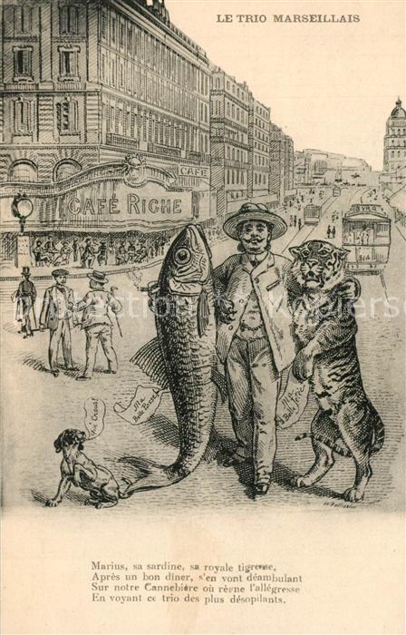 Marseille Bouches-du-Rhone Trio Marseillais Marius Sardine Tigresse Cannebiere C