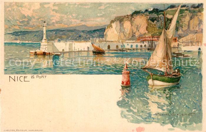 Nice Alpes Maritimes Le port Peinture Manuel Wielandt Kuenstlerkarte Velten