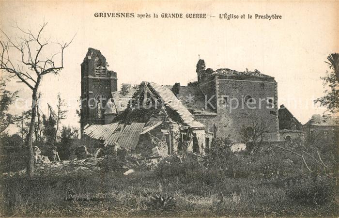 Grivesnes apres la Grande Guerre L’Eglise et le Presbytere