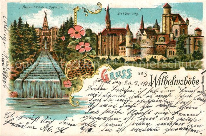 Wilhelmshoehe Kassel Herkulessaeule und Caskaden Die Loewenburg