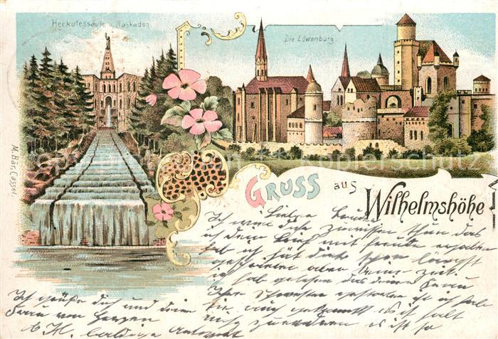 Wilhelmshoehe Kassel Herkulessaeule mit Cascaden Die Loewenburg