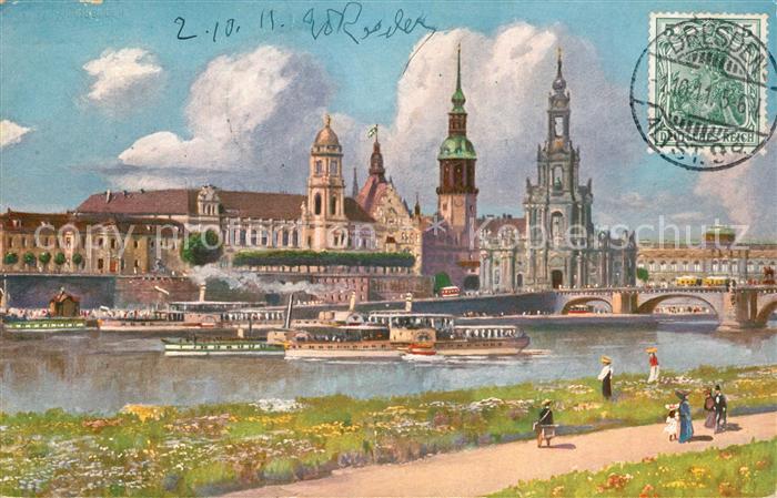 DRESDEN Elbe Staendehaus Schloss und Kath Kirche