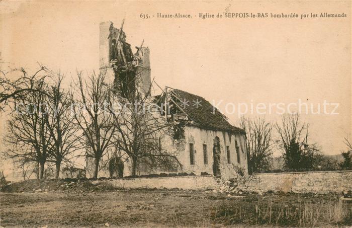 Seppois-le-Bas Eglise bombardée par les Allemands Ruines Grande Guerre Truemmer