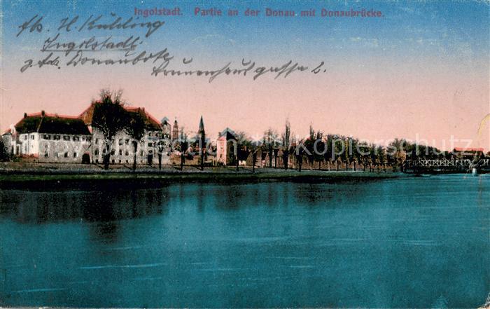 Ingolstadt Donau Partie an der Donau mit Donaubruecke