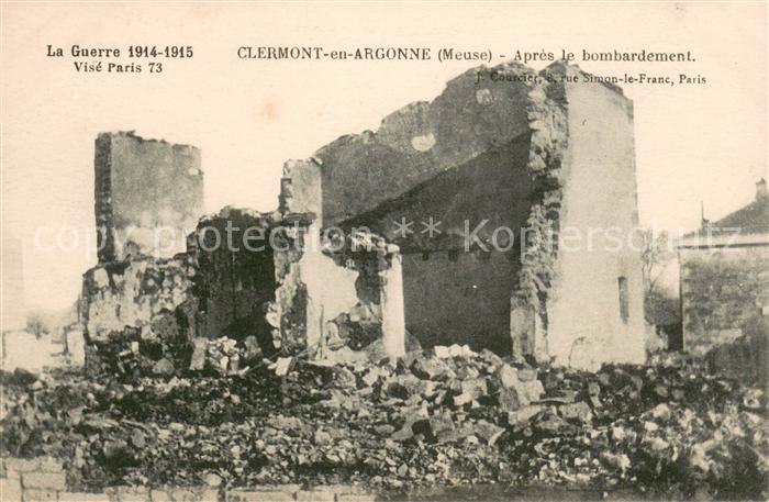 Clermont-en-Argonne après le bombardement Ruines Grande Guerre 1914-1915 Truemme