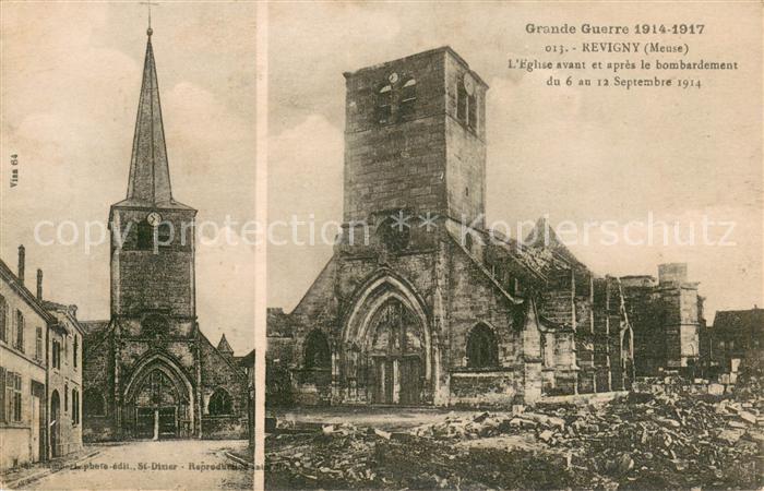 Revigny-sur-Ornain Eglise avant et après le bombardement 1