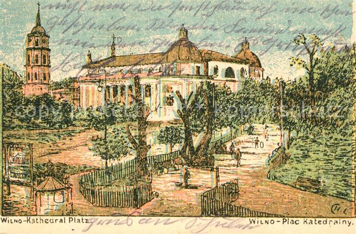 Wilno Wilna Plac Katedralny Kirchplatz Kuenstlerkarte