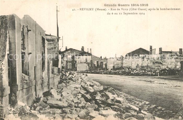 Revigny-sur-Ornain Rue de Vitry après le bombardement 1914 Ruines Grande Guerre