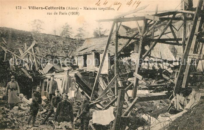 Villers-Cotterets Maisons torpillées Rue de Paris 1918 Ruines Grande Guerre True