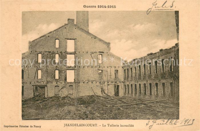 Jeandelaincourt La Tuilerie incendiée Ruines Grande Guerre Truemmer 1. Weltkrieg