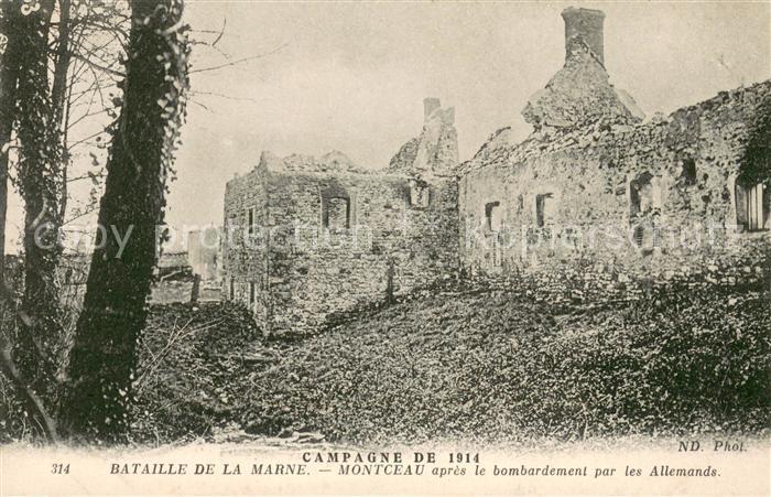 Montceaux-les-Provins après le bombardement Bataille de la Marne Ruines Grande G